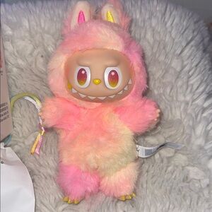 Pop mart big into energy loyalty labubu Pink and Yellow plush key and bag charm